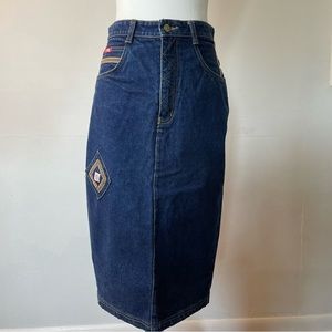 Y2k Vintage Fun Fashion Denim Midi Patchwork Pencil Skirt Women’s Size Large